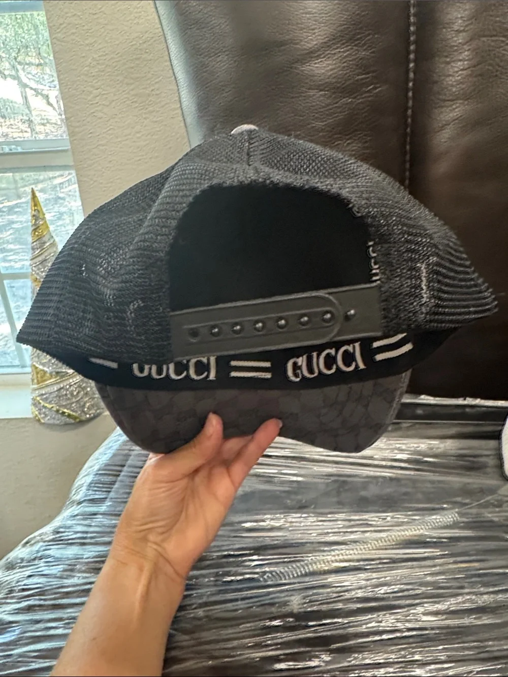 Gucci Gray Monogram Trucker Cap with Multicolor Tiger Patch